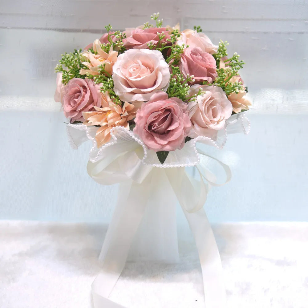 0095 White Rose Wedding Bouquet – Silk Rose, Peony, Dahlia & Orchid Bridal & Bridesmaid Bouquet