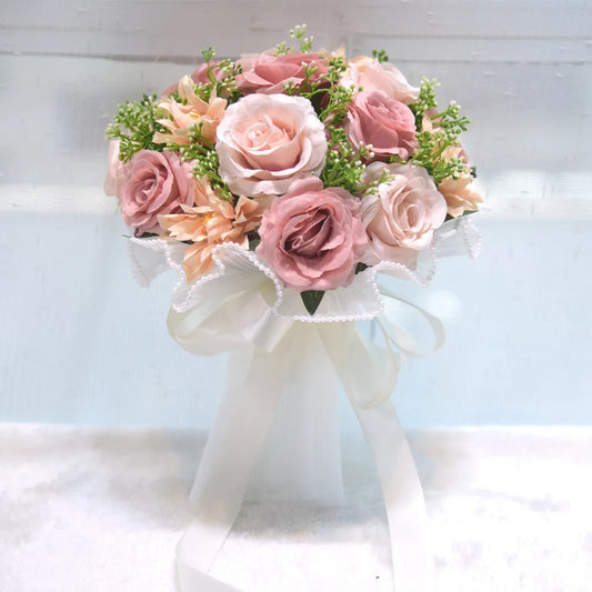 0095 White Rose Wedding Bouquet – Silk Rose, Peony, Dahlia & Orchid Bridal & Bridesmaid Bouquet