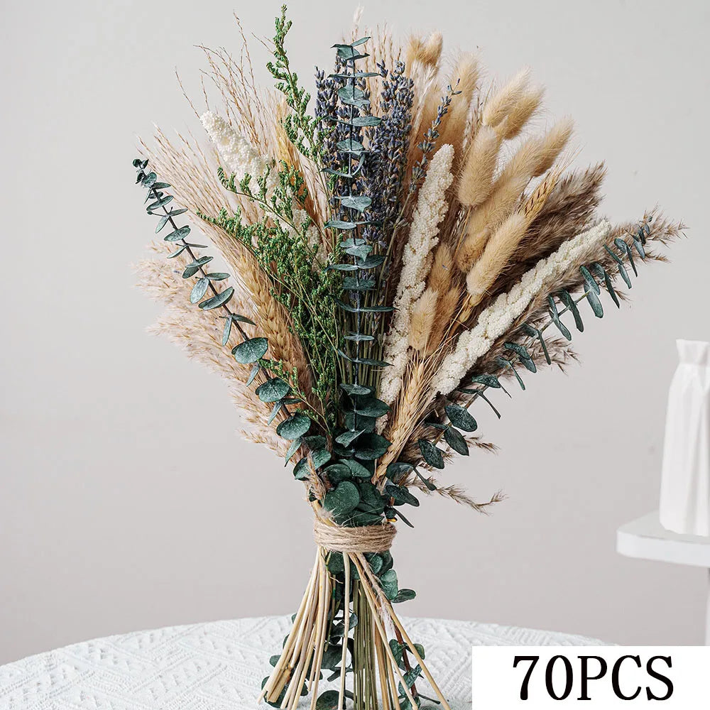 0074 Natural Dried Flowers Green Fresh Eucalyptus Leave Bouquet Boho Chic Home Table Vase Decor Real Pampas Bunch Centerpieces