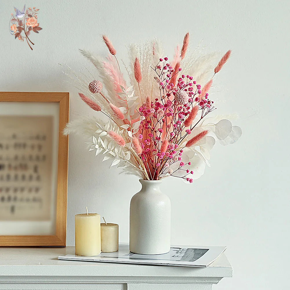 0075 Pink White Dried Flowers Mariage Bouquet Centerpieces for Weddings Natural Pampas Grass Real Gypsophile Nordic Boho Home Decor
