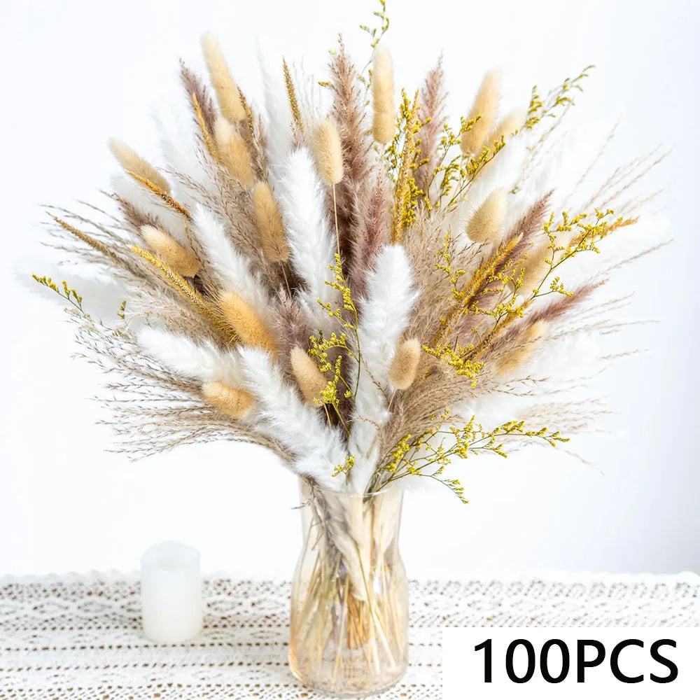 0077 Dried Flowers Natural Pampas Grass Rabbit Tails Reed Bouquet Bohemian Chic Home Decoration Wedding Aisle Centerpiece Arrangement