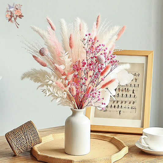 0075 Pink White Dried Flowers Mariage Bouquet Centerpieces for Weddings Natural Pampas Grass Real Gypsophile Nordic Boho Home Decor