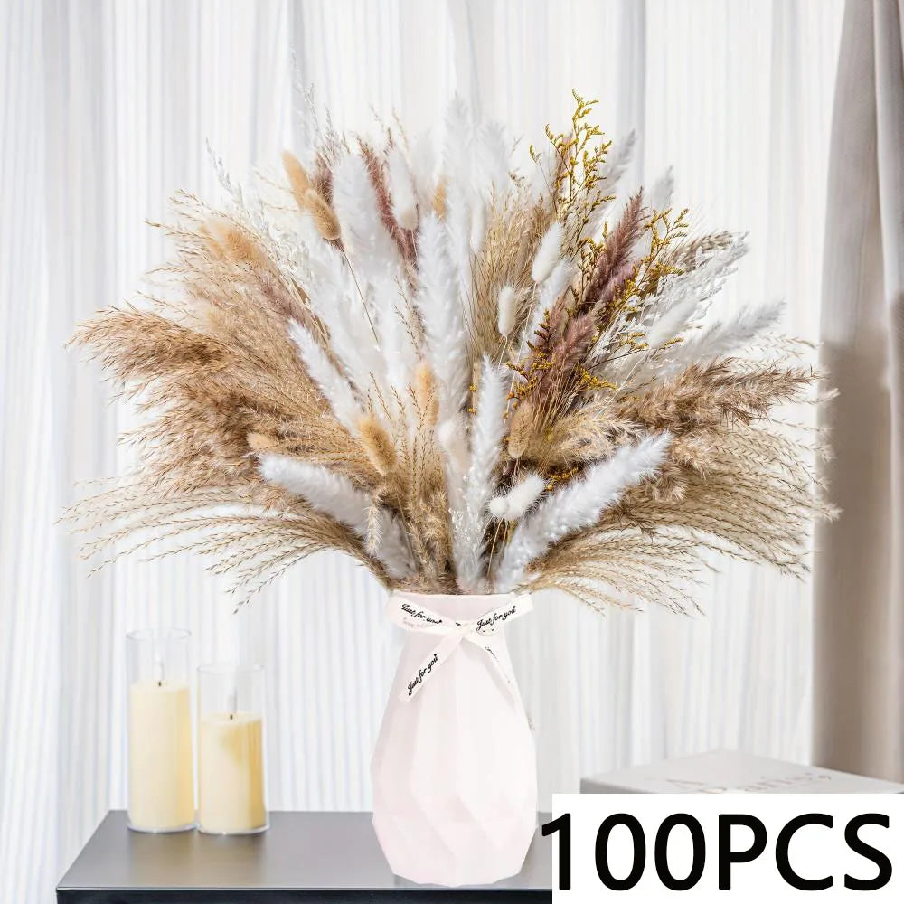 0077 Dried Flowers Natural Pampas Grass Rabbit Tails Reed Bouquet Bohemian Chic Home Decoration Wedding Aisle Centerpiece Arrangement