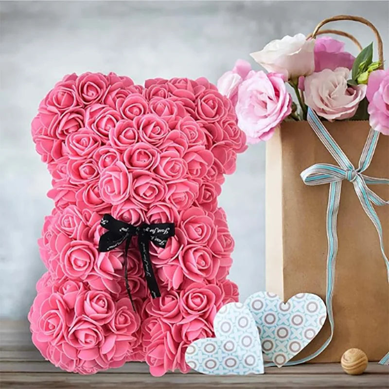 0089 25cm Teddy Rose Flower Bear with Gift Box – Romantic Valentine’s, Anniversary & Wedding Keepsake