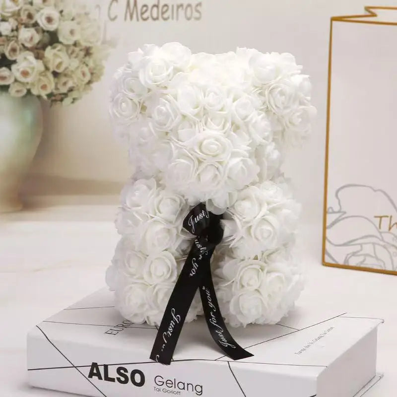 0089 25cm Teddy Rose Flower Bear with Gift Box – Romantic Valentine’s, Anniversary & Wedding Keepsake