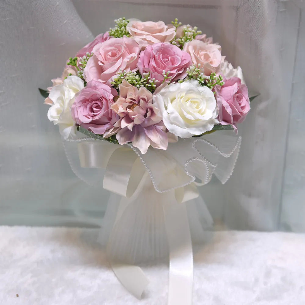 0095 White Rose Wedding Bouquet – Silk Rose, Peony, Dahlia & Orchid Bridal & Bridesmaid Bouquet