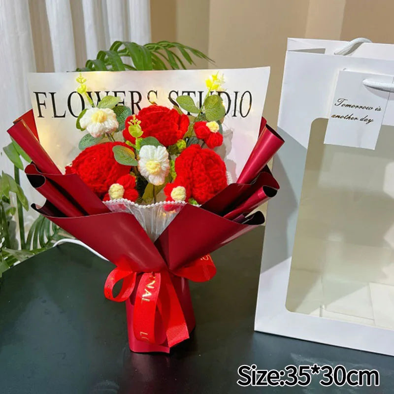 00821 Crochet Flower Bouquet – Handmade Sunflower & Rose Knitted Gift