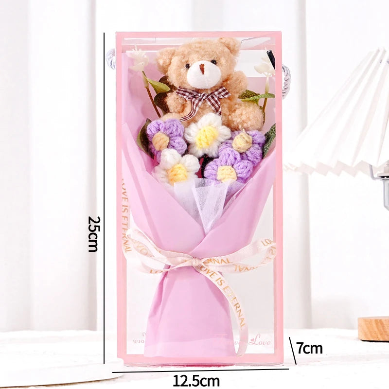 0081 Crochet Flower Bouquet – Handmade Sunflower & Rose Knitted Gift