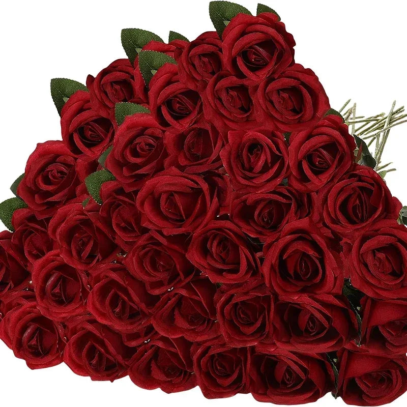 0087 50 Pcs Velvet Artificial Roses – Real Touch Fake Flowers for Wedding, Valentine’s & Home Décor