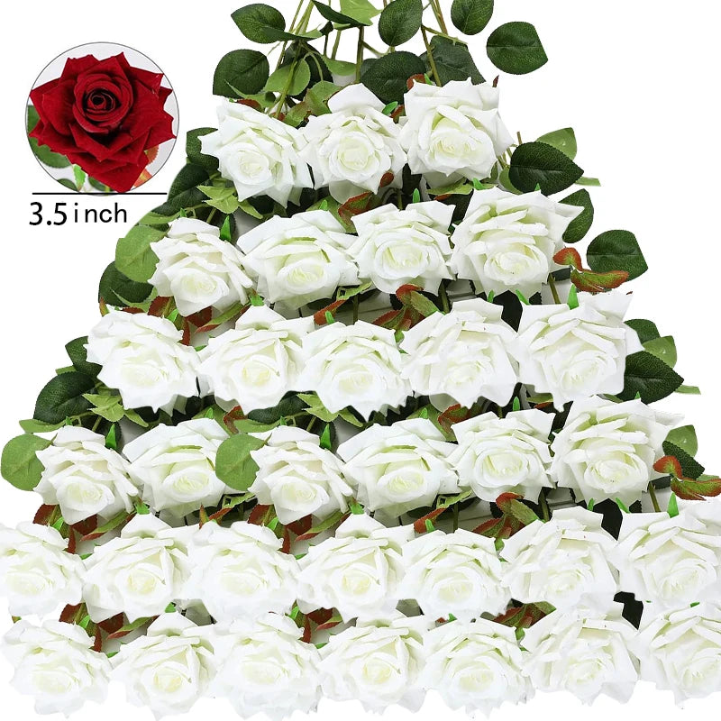 0087 50 Pcs Velvet Artificial Roses – Real Touch Fake Flowers for Wedding, Valentine’s & Home Décor