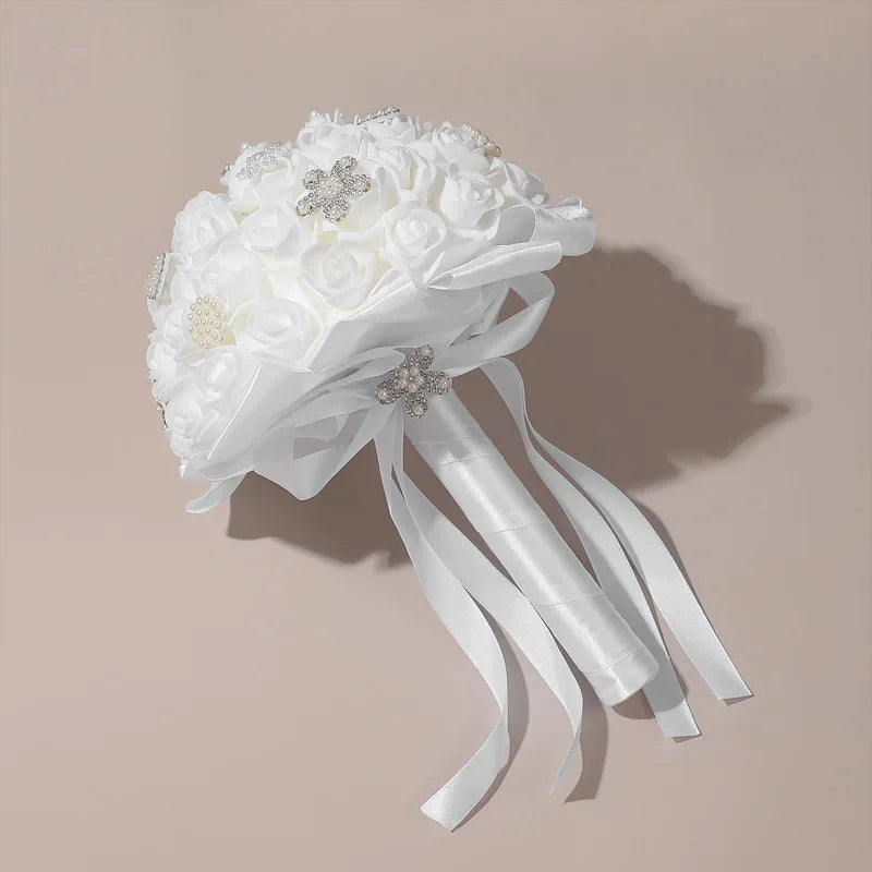 0061 Bride Wedding Holding Flowers Foam Simulation Flower White Rose Bouquet  Wedding