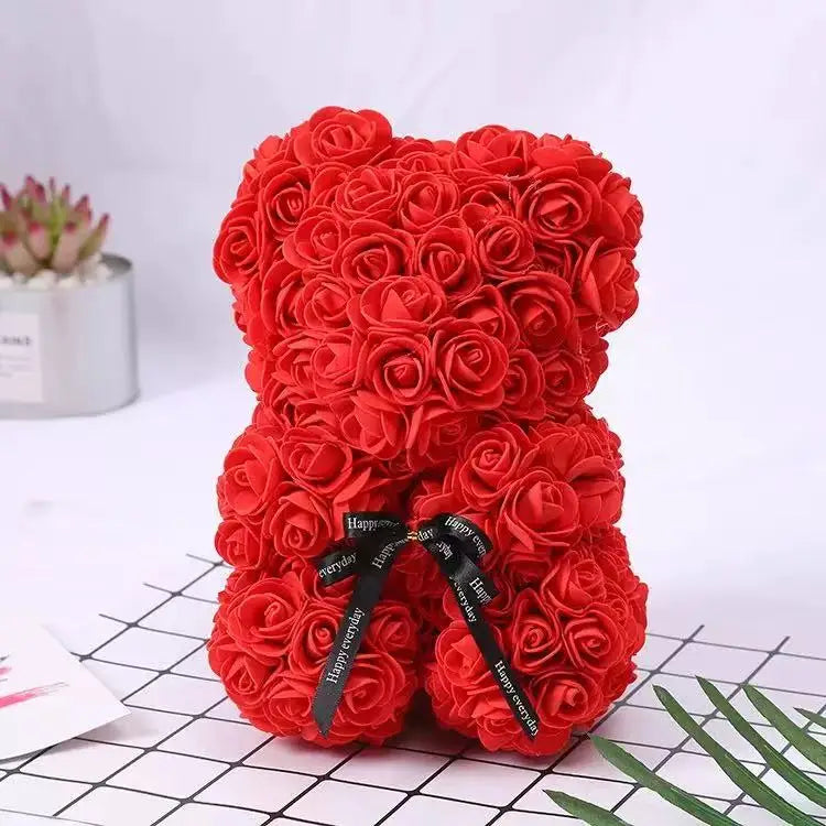 0089 25cm Teddy Rose Flower Bear with Gift Box – Romantic Valentine’s, Anniversary & Wedding Keepsake