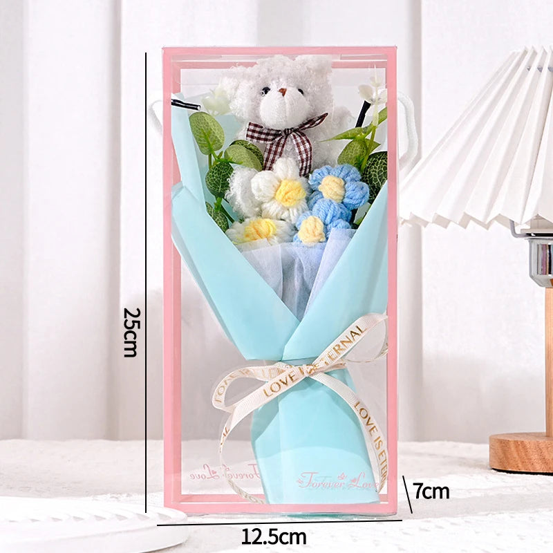 0081 Crochet Flower Bouquet – Handmade Sunflower & Rose Knitted Gift
