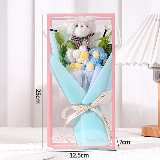 0081 Crochet Flower Bouquet – Handmade Sunflower & Rose Knitted Gift