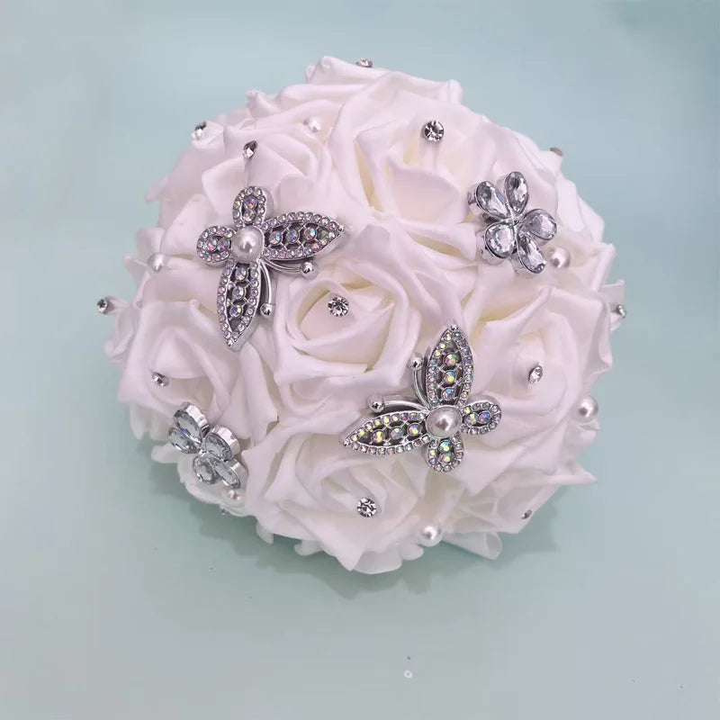 0054 Romantic Rose Bridal Bouquet  – Dreamy & Butterfly , Ideal for Vintage, Boho & Fairytale Weddings