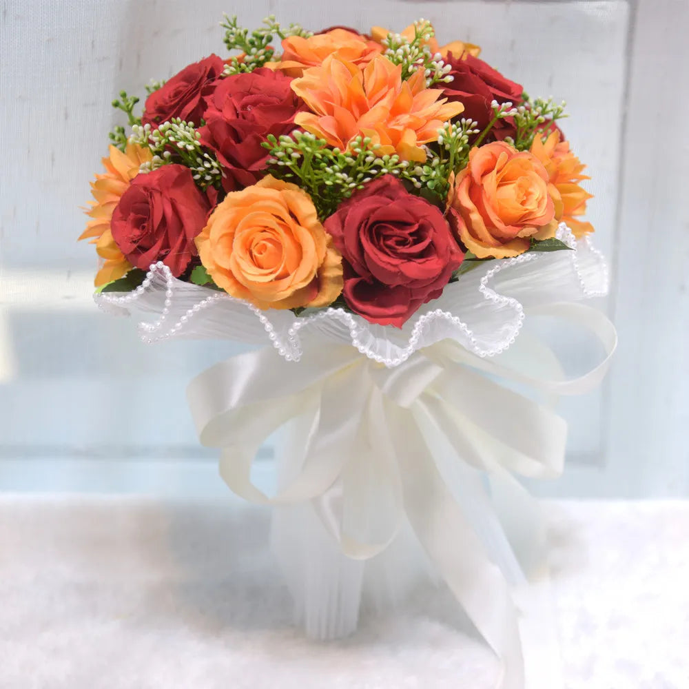 0095 White Rose Wedding Bouquet – Silk Rose, Peony, Dahlia & Orchid Bridal & Bridesmaid Bouquet