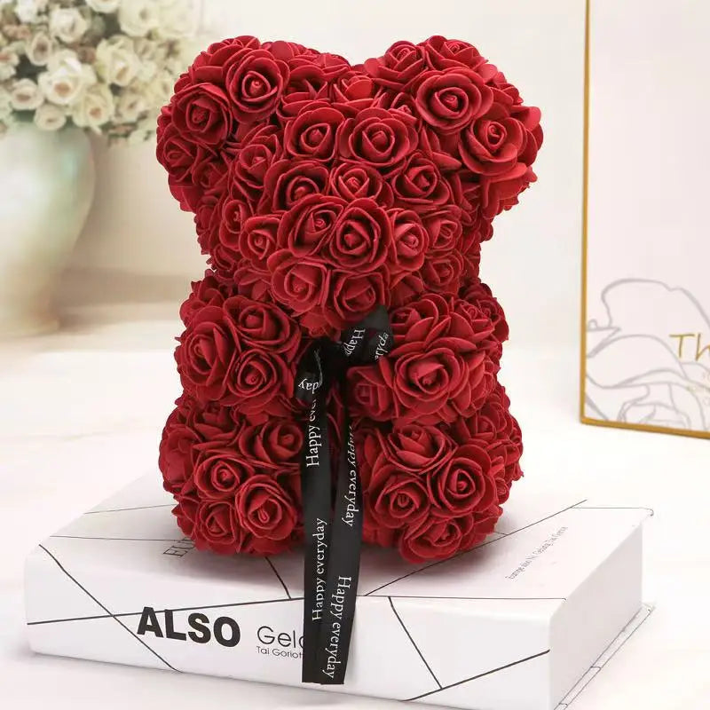 0089 25cm Teddy Rose Flower Bear with Gift Box – Romantic Valentine’s, Anniversary & Wedding Keepsake