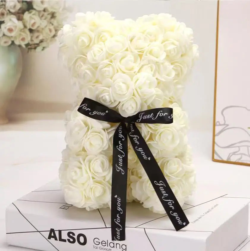 0089 25cm Teddy Rose Flower Bear with Gift Box – Romantic Valentine’s, Anniversary & Wedding Keepsake