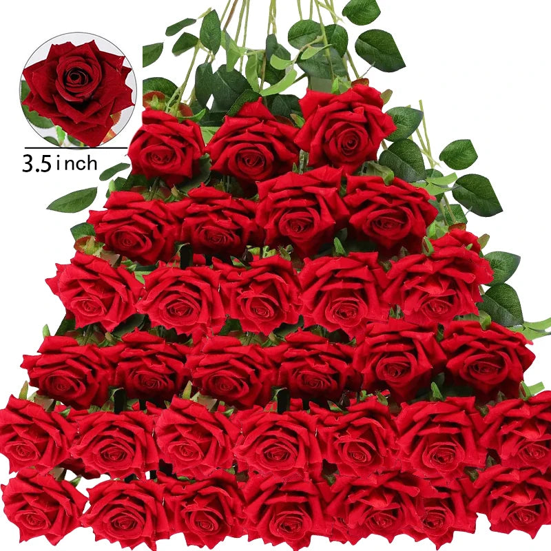0087 50 Pcs Velvet Artificial Roses – Real Touch Fake Flowers for Wedding, Valentine’s & Home Décor