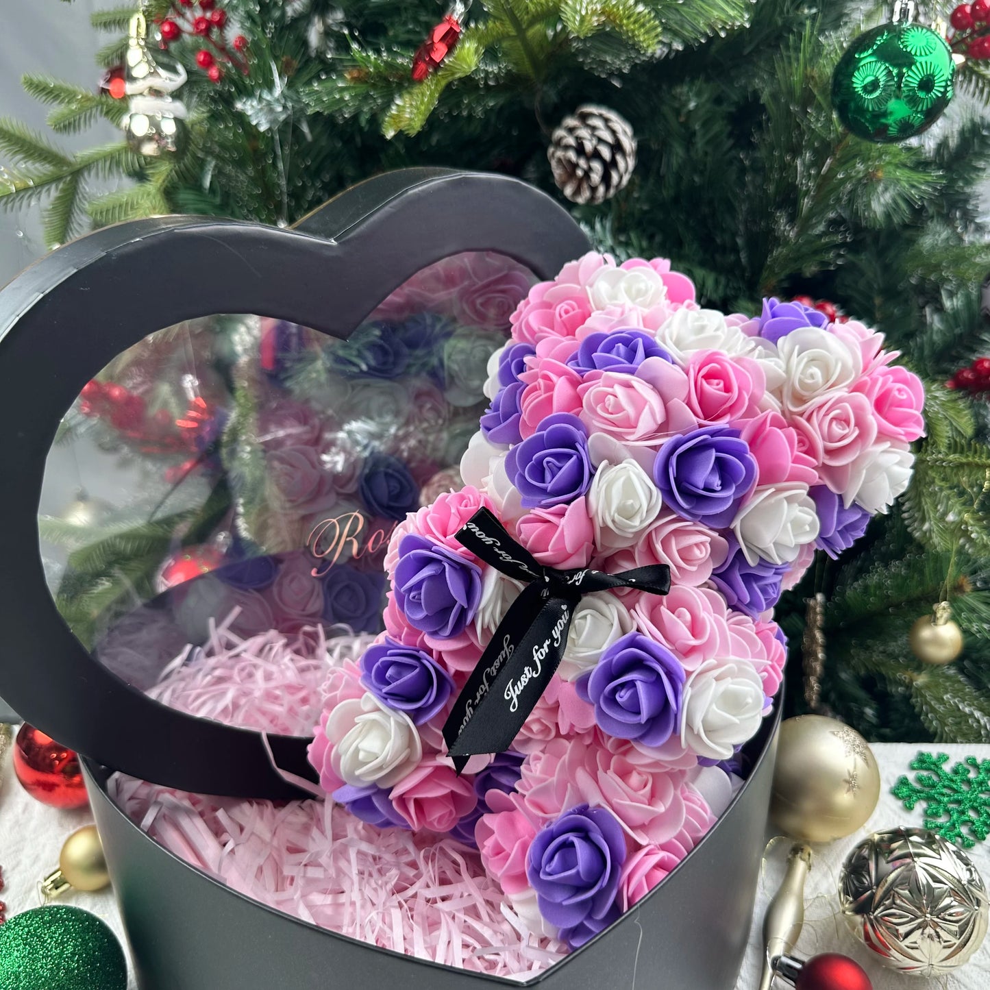 0089 25cm Teddy Rose Flower Bear with Gift Box – Romantic Valentine’s, Anniversary & Wedding Keepsake