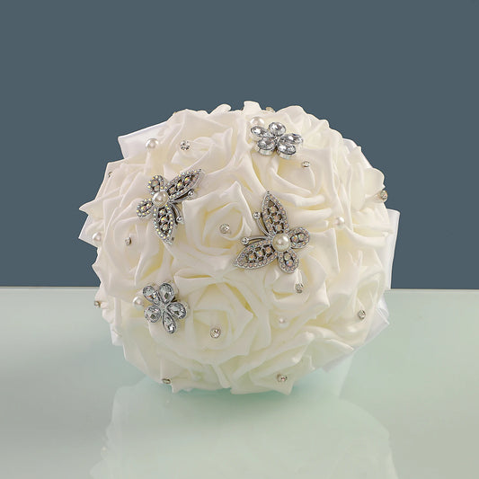 0054 Romantic Rose Bridal Bouquet  – Dreamy & Butterfly , Ideal for Vintage, Boho & Fairytale Weddings