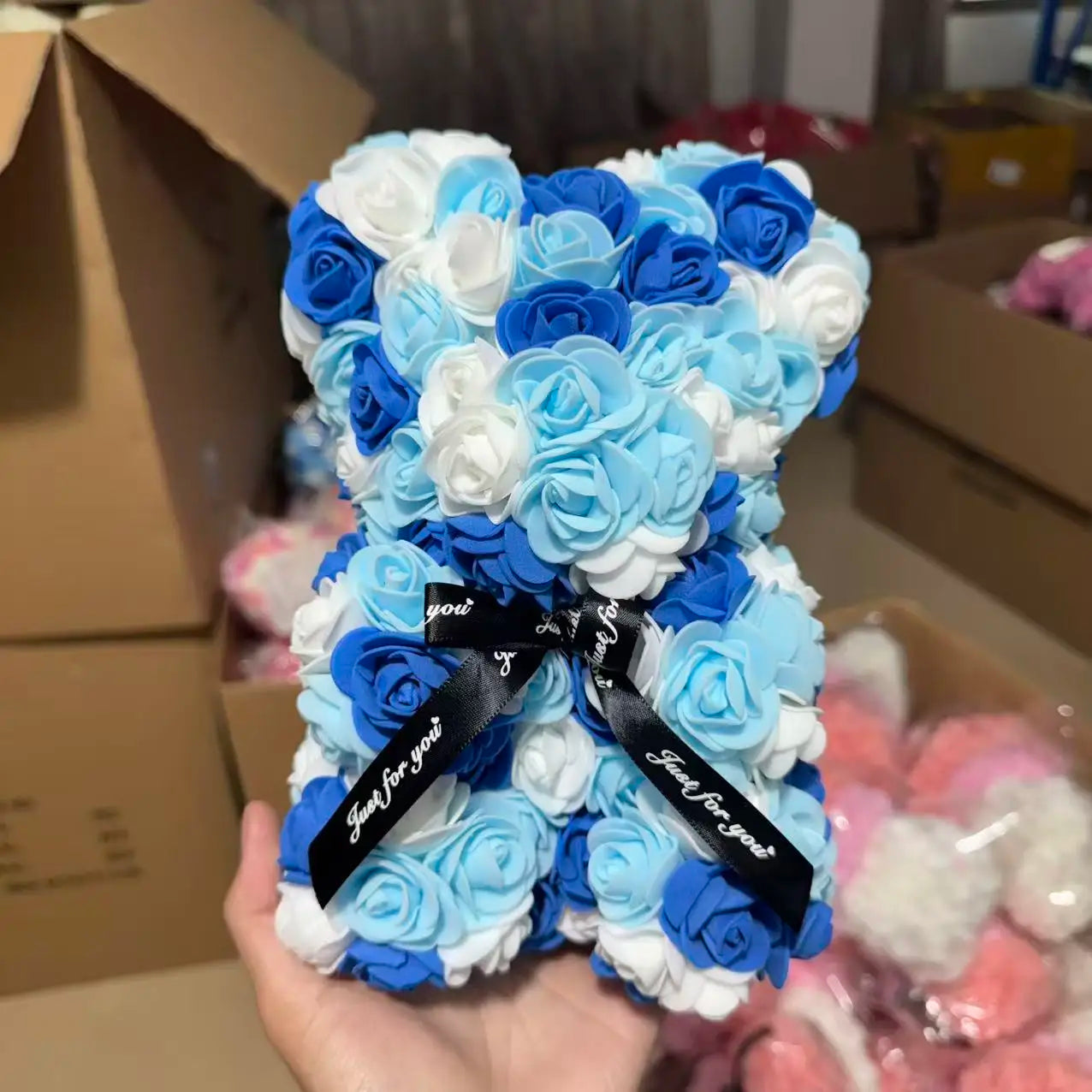 0089 25cm Teddy Rose Flower Bear with Gift Box – Romantic Valentine’s, Anniversary & Wedding Keepsake