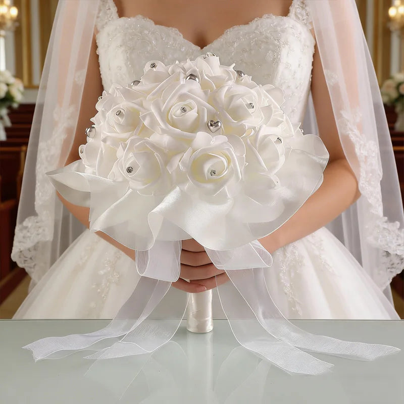 0057 The bride's wedding heart-shaped bouquet of artificial flowers. Luxurious wedding decoration. Handcrafted. Suitable for various