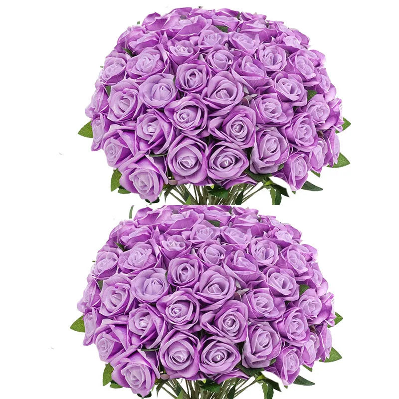 0087 50 Pcs Velvet Artificial Roses – Real Touch Fake Flowers for Wedding, Valentine’s & Home Décor