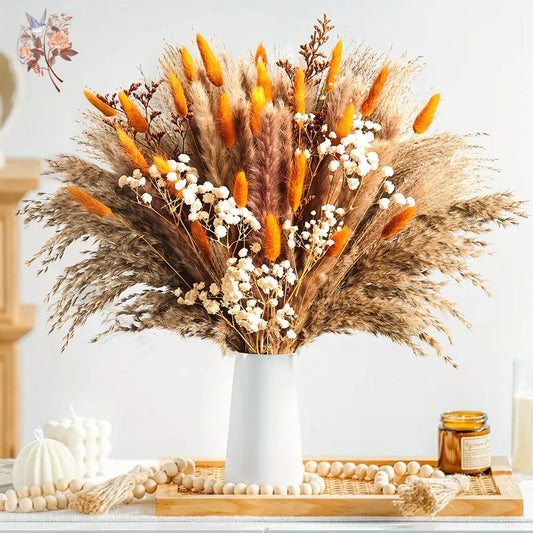 0070 Autumn Dried Fluffy Pampas Bunny Tails Boho Home Nature Flower Bouquet Baby Breath Living Room Vase Decor Wedding Couples Gift