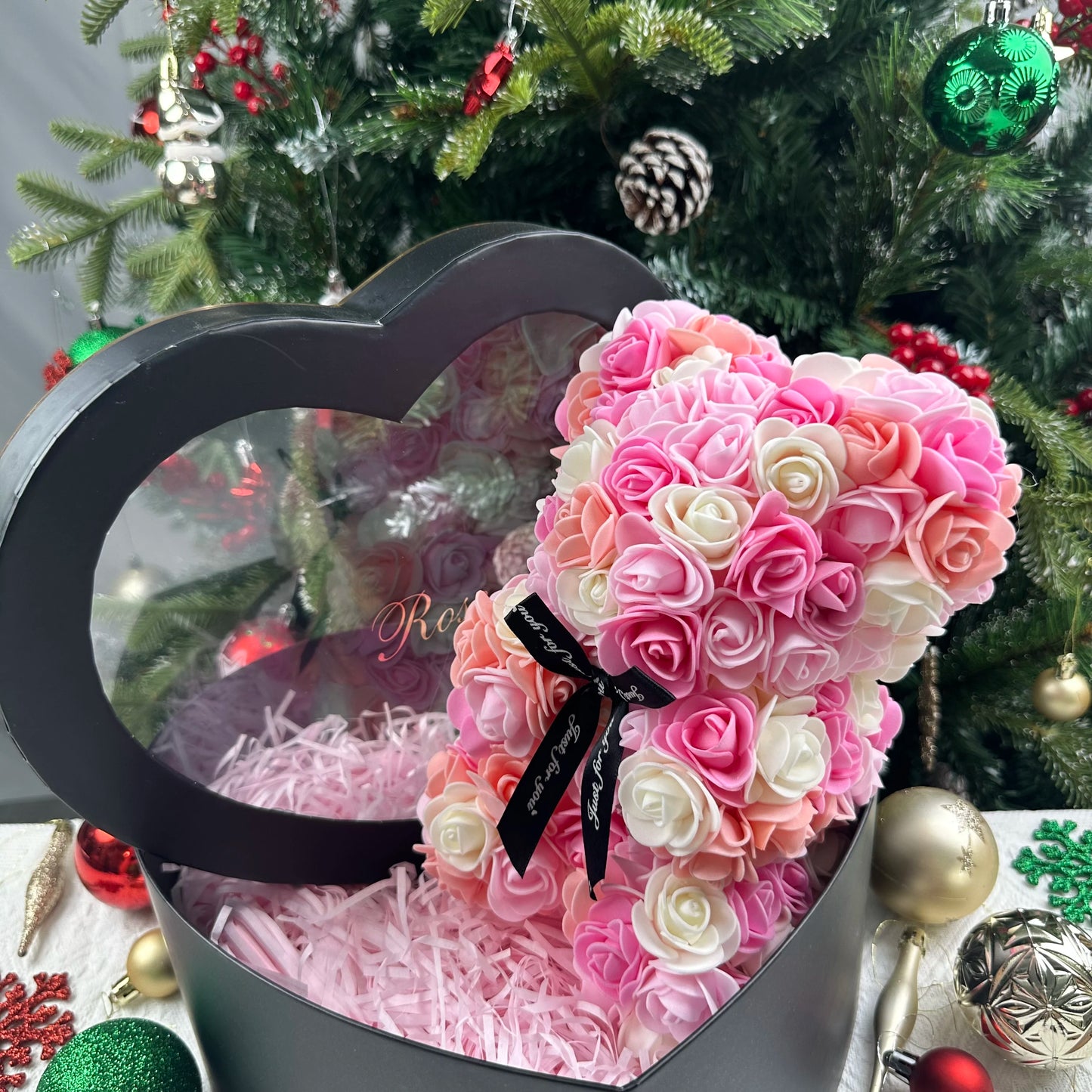 0089 25cm Teddy Rose Flower Bear with Gift Box – Romantic Valentine’s, Anniversary & Wedding Keepsake