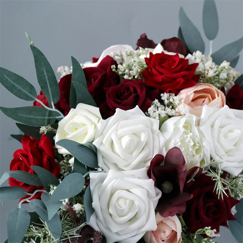 0088 Waterfall Wedding Bridal Bouquet – Hand-Tied European Rose Artificial Flowers for Bridesmaids & Parties