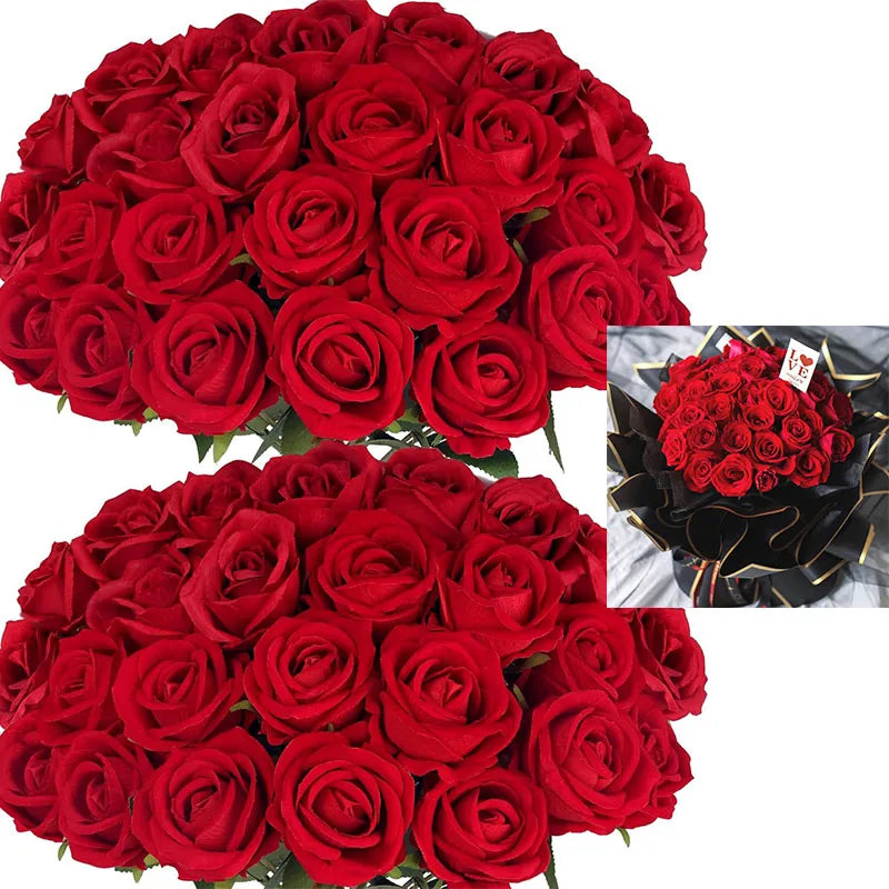 0087 50 Pcs Velvet Artificial Roses – Real Touch Fake Flowers for Wedding, Valentine’s & Home Décor
