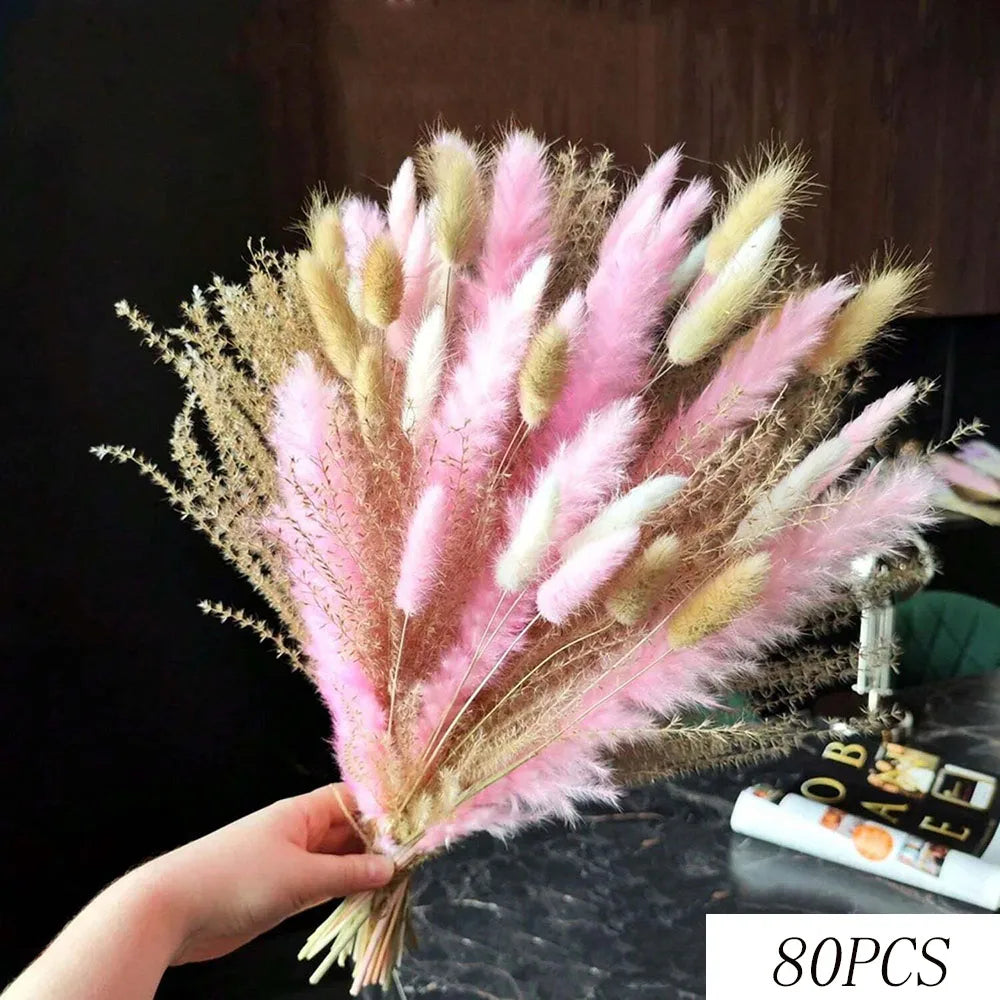 0075 Pink White Dried Flowers Mariage Bouquet Centerpieces for Weddings Natural Pampas Grass Real Gypsophile Nordic Boho Home Decor