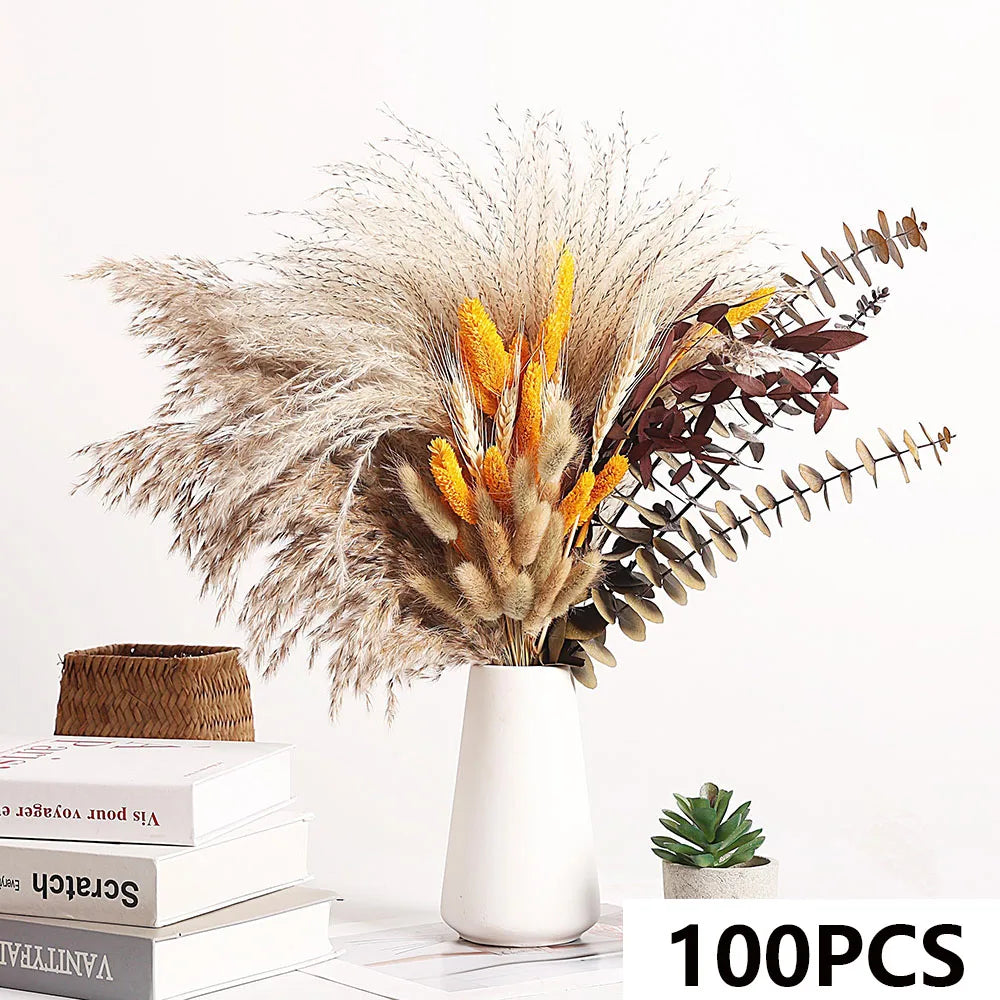 0077 Dried Flowers Natural Pampas Grass Rabbit Tails Reed Bouquet Bohemian Chic Home Decoration Wedding Aisle Centerpiece Arrangement