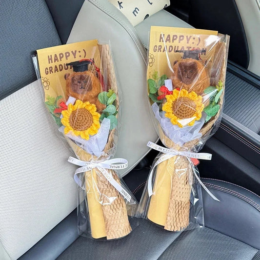 0078 Hand-Crocheted Sunflower Graduation Bouquet – Unique Handmade Gift & Party Decoration