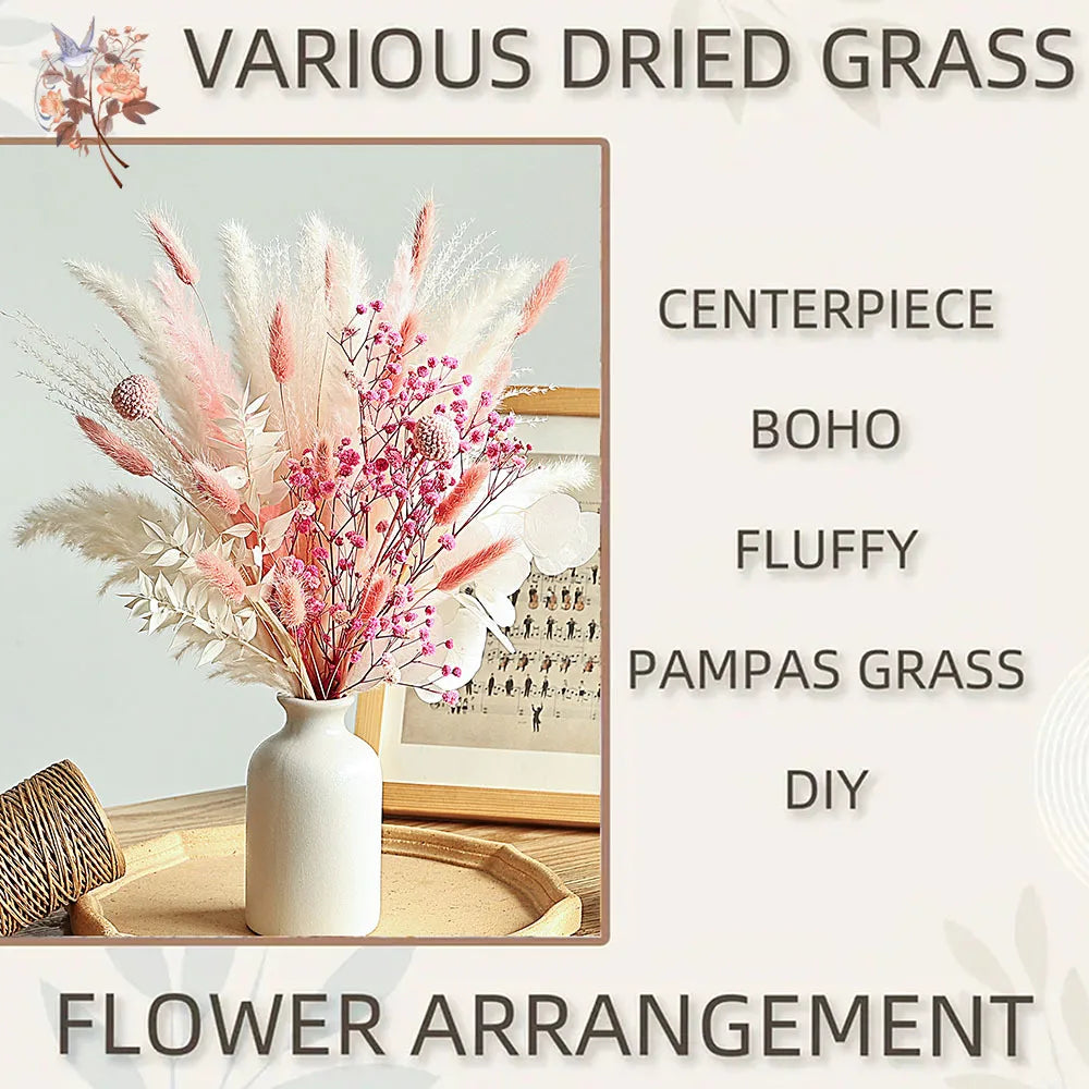 0075 Pink White Dried Flowers Mariage Bouquet Centerpieces for Weddings Natural Pampas Grass Real Gypsophile Nordic Boho Home Decor