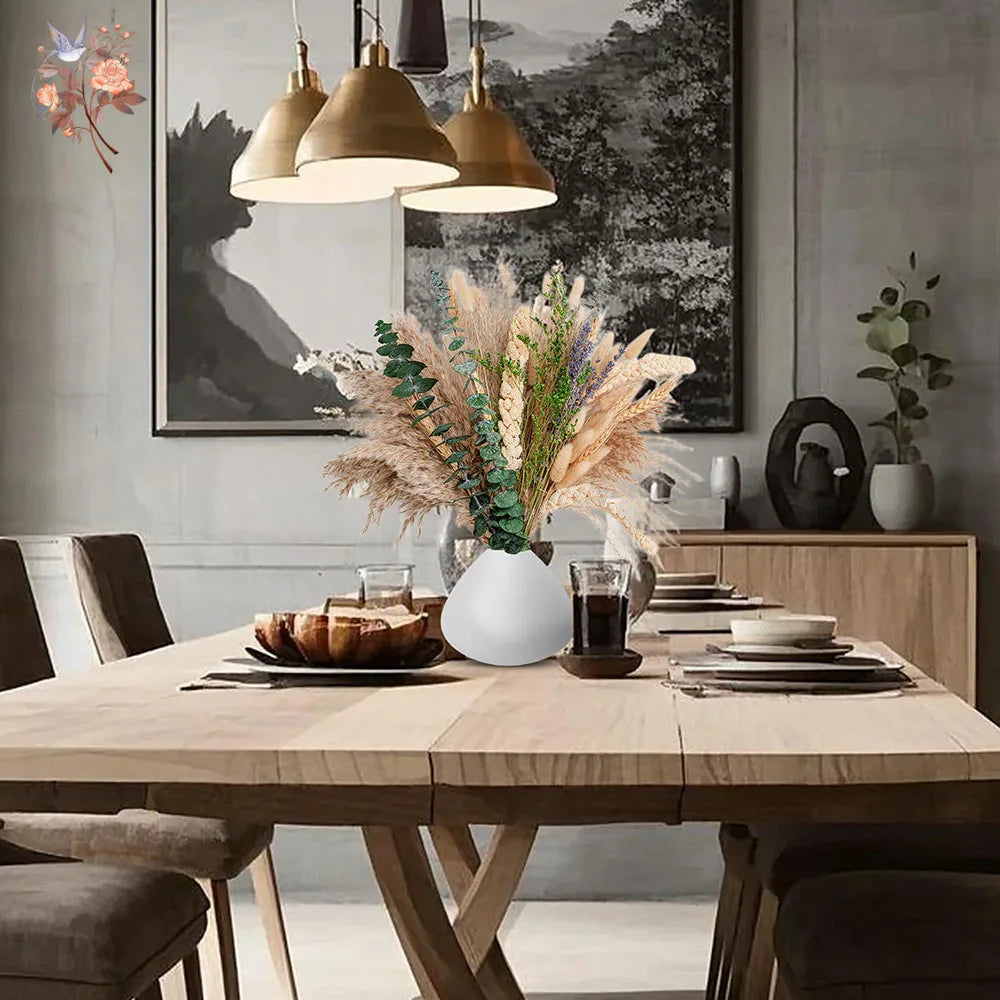 0074 Natural Dried Flowers Green Fresh Eucalyptus Leave Bouquet Boho Chic Home Table Vase Decor Real Pampas Bunch Centerpieces