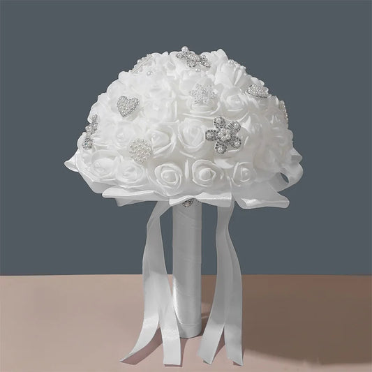 0061 Bride Wedding Holding Flowers Foam Simulation Flower White Rose Bouquet  Wedding