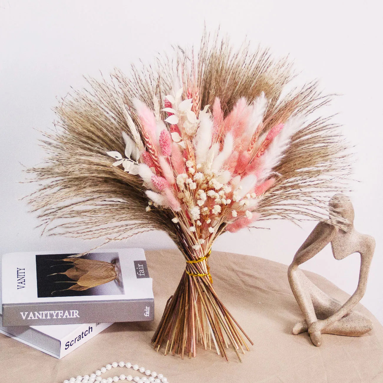 0076 Dried Artificial Flowers Pink Rose Pampas for Wedding Bridal Bouquet Head Table Florals Natural Gypsophila Valentine's Day Gifts