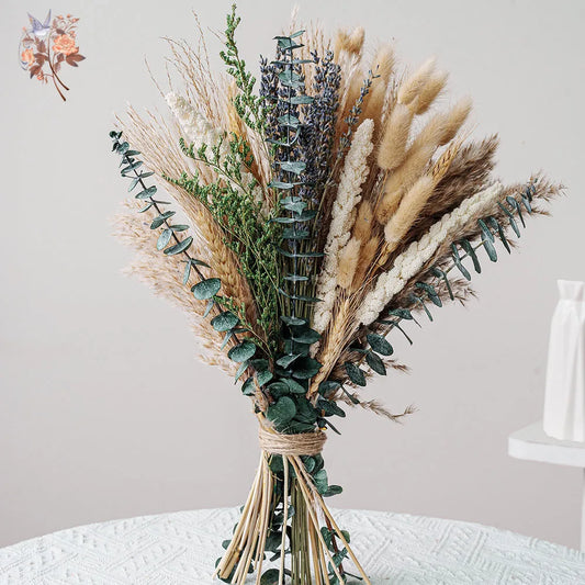 0074 Natural Dried Flowers Green Fresh Eucalyptus Leave Bouquet Boho Chic Home Table Vase Decor Real Pampas Bunch Centerpieces