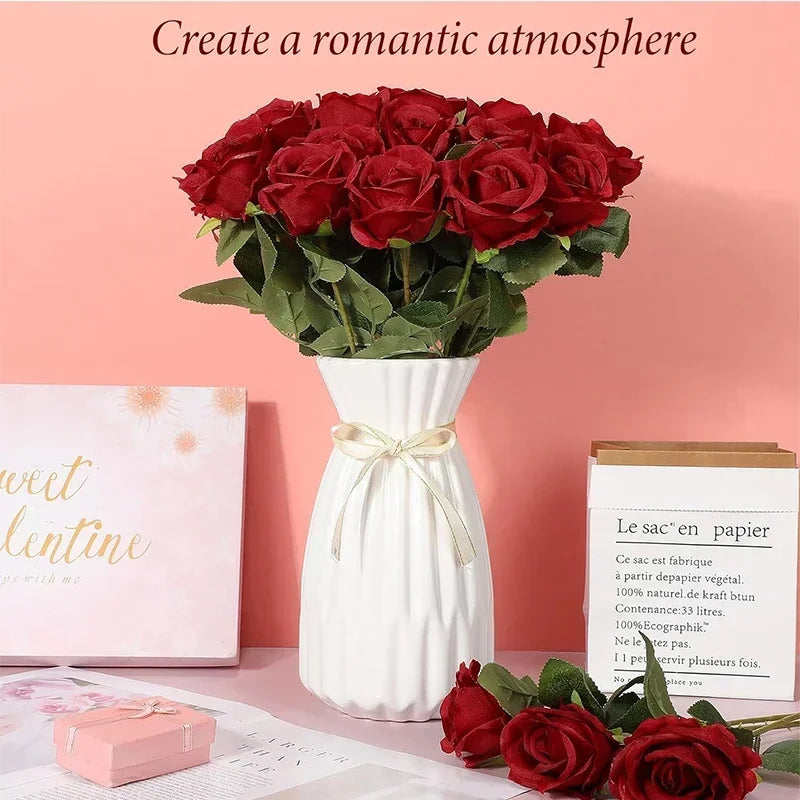 0087 50 Pcs Velvet Artificial Roses – Real Touch Fake Flowers for Wedding, Valentine’s & Home Décor