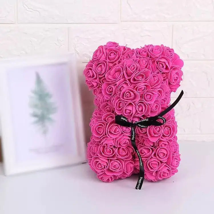 0089 25cm Teddy Rose Flower Bear with Gift Box – Romantic Valentine’s, Anniversary & Wedding Keepsake