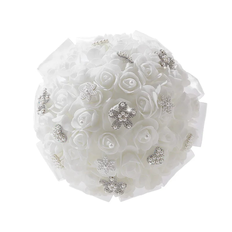0061 Bride Wedding Holding Flowers Foam Simulation Flower White Rose Bouquet  Wedding