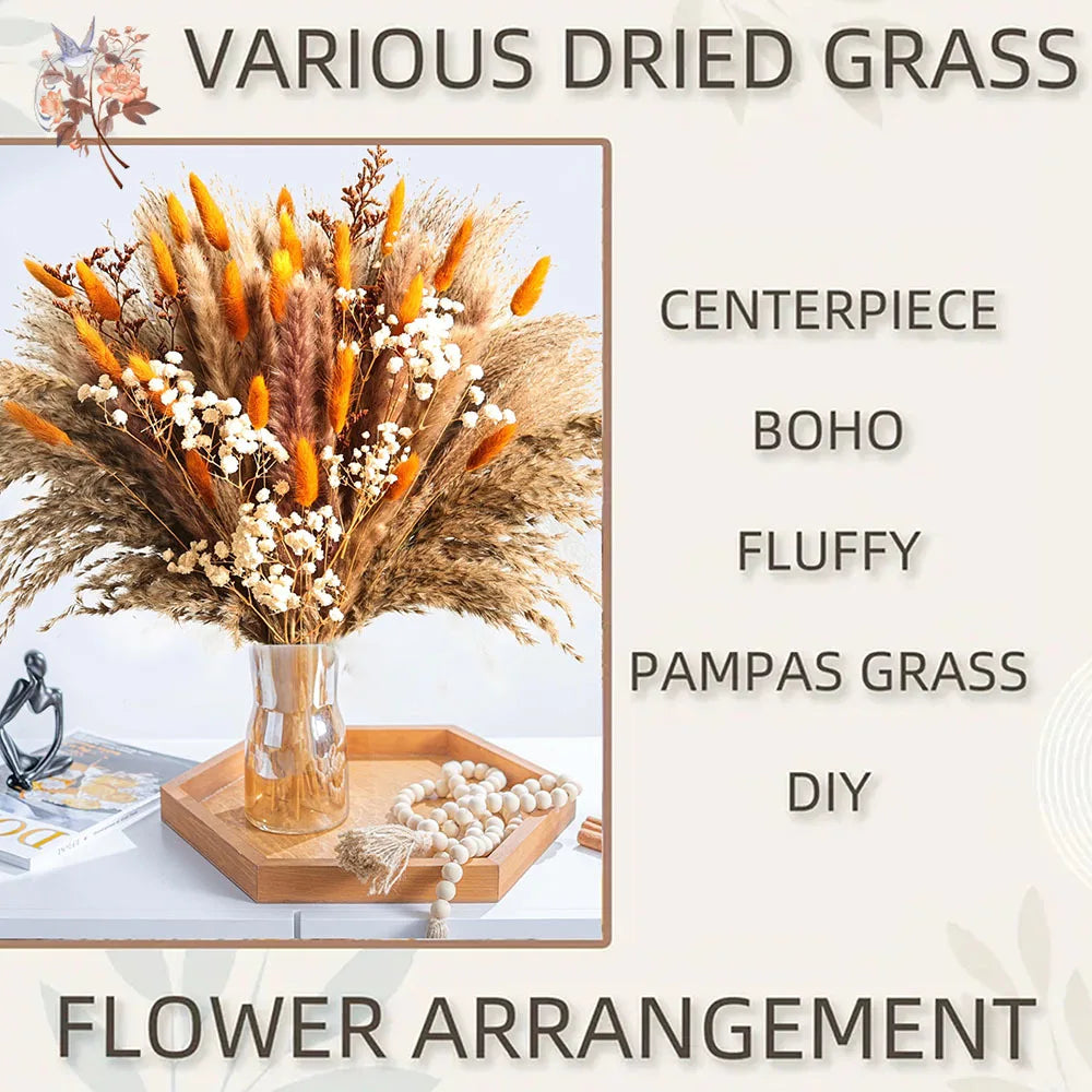 0070 Autumn Dried Fluffy Pampas Bunny Tails Boho Home Nature Flower Bouquet Baby Breath Living Room Vase Decor Wedding Couples Gift