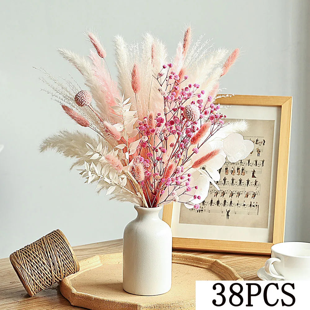 0075 Pink White Dried Flowers Mariage Bouquet Centerpieces for Weddings Natural Pampas Grass Real Gypsophile Nordic Boho Home Decor