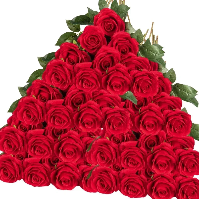 0087 50 Pcs Velvet Artificial Roses – Real Touch Fake Flowers for Wedding, Valentine’s & Home Décor